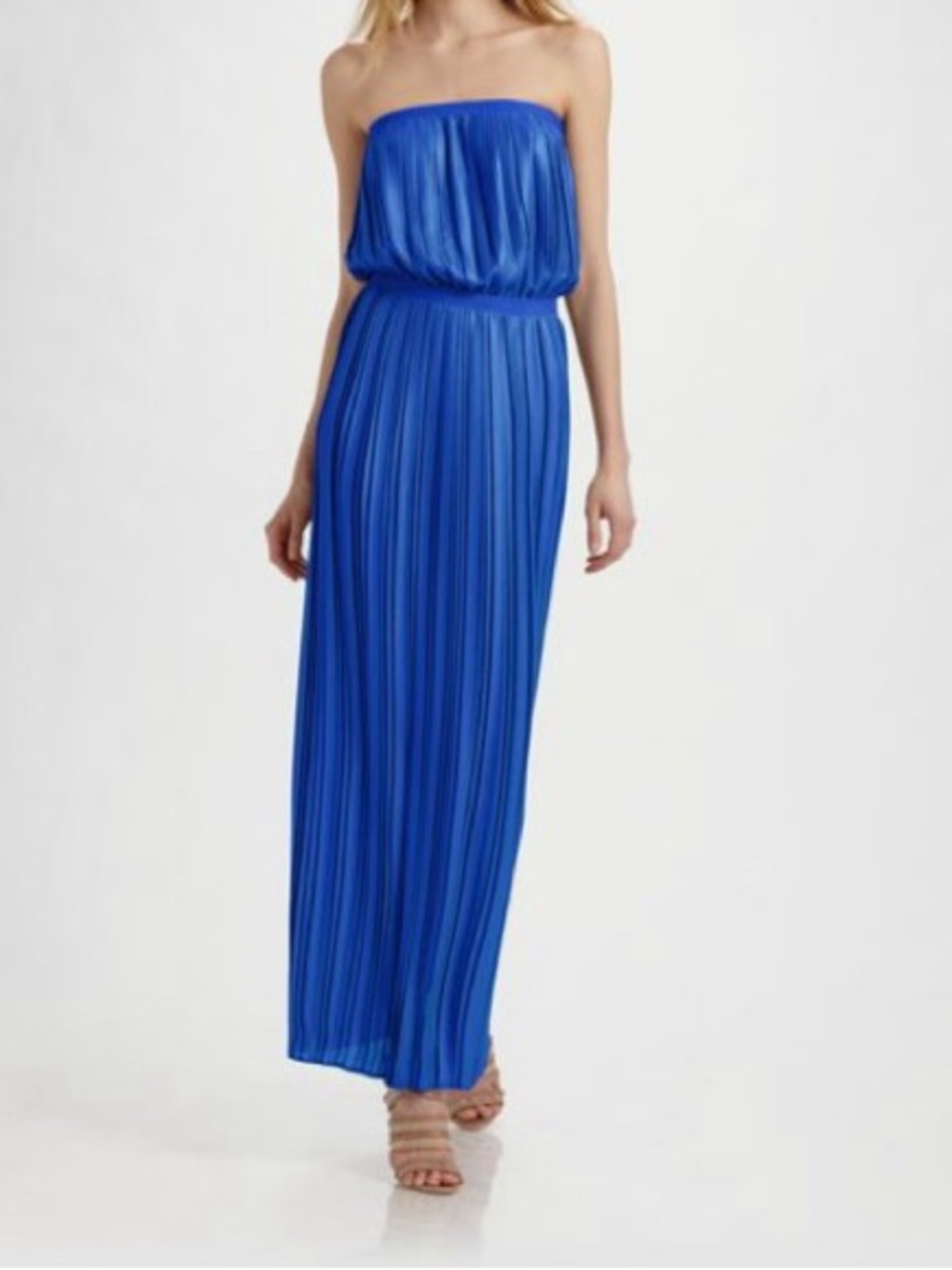 Strapless Pleated Maxi Dress - Royal Blue EUC